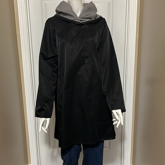 Eileen Fisher Black and Gray Trench Coat - Picture 2 of 6